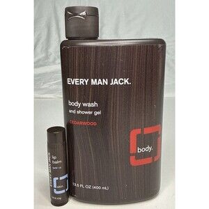 Every Man Jack Bundle Body Wash Shower Gel Cedarwood 13.5 fl oz & Lip Balm New